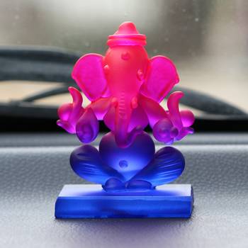 eCraftIndia Pink and Blue Double Sided Crystal Car Ganesha Showpiece 3