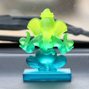 eCraftIndia Green and Blue Double Sided Crystal Car Ganesha Showpiece 1