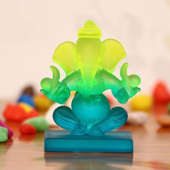 eCraftIndia Green and Blue Double Sided Crystal Car Ganesha Showpiece 2