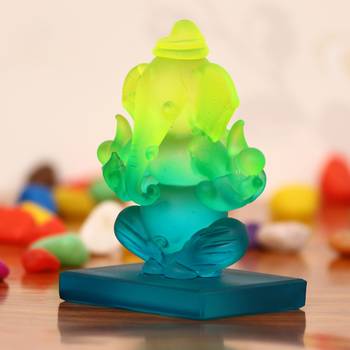 eCraftIndia Green and Blue Double Sided Crystal Car Ganesha Showpiece 3