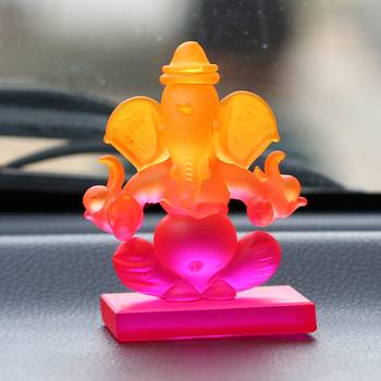 eCraftIndia Pink and Orange Double Sided Crystal Car Ganesha Showpiece 1