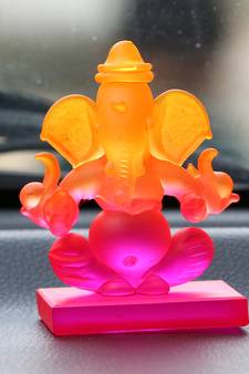 eCraftIndia Pink and Orange Double Sided Crystal Car Ganesha Showpiece