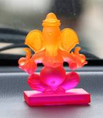 eCraftIndia Pink and Orange Double Sided Crystal Car Ganesha Showpiece