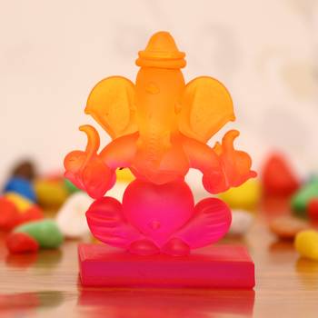 eCraftIndia Pink and Orange Double Sided Crystal Car Ganesha Showpiece 2