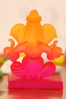 eCraftIndia Pink and Orange Double Sided Crystal Car Ganesha Showpiece