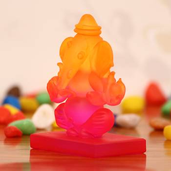 eCraftIndia Pink and Orange Double Sided Crystal Car Ganesha Showpiece 3