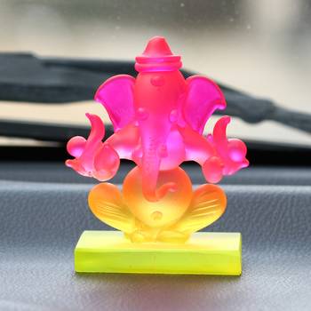 eCraftIndia Pink and Orange Double Sided Crystal Car Ganesha Showpiece 1
