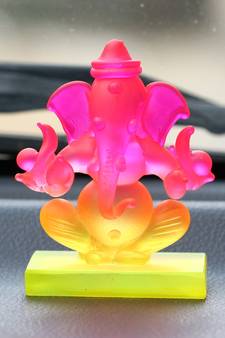 eCraftIndia Pink and Orange Double Sided Crystal Car Ganesha Showpiece