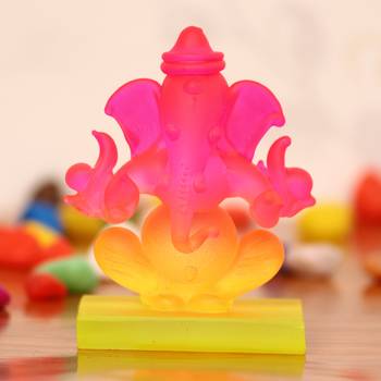 eCraftIndia Pink and Orange Double Sided Crystal Car Ganesha Showpiece 2