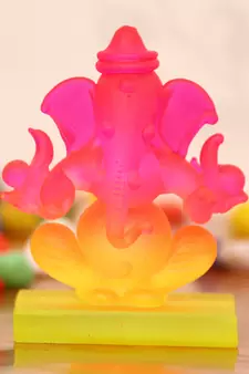 eCraftIndia Pink and Orange Double Sided Crystal Car Ganesha Showpiece
