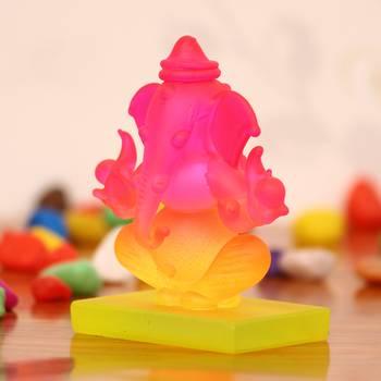 eCraftIndia Pink and Orange Double Sided Crystal Car Ganesha Showpiece 3