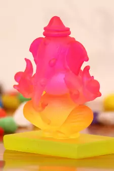eCraftIndia Pink and Orange Double Sided Crystal Car Ganesha Showpiece