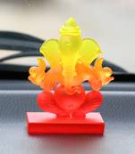 eCraftIndia Yellow and Orange Double Sided Crystal Car Ganesha Showpiece