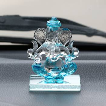 eCraftIndia SKyblue and Transparent Double Sided Crystal Car Ganesha Showpiece 1