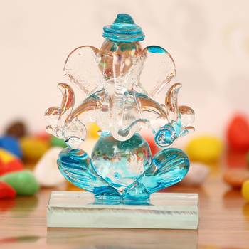 eCraftIndia SKyblue and Transparent Double Sided Crystal Car Ganesha Showpiece 2