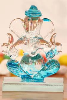 eCraftIndia SKyblue and Transparent Double Sided Crystal Car Ganesha Showpiece