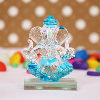 eCraftIndia SKyblue and Transparent Double Sided Crystal Car Ganesha Showpiece 3