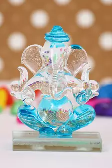 eCraftIndia SKyblue and Transparent Double Sided Crystal Car Ganesha Showpiece