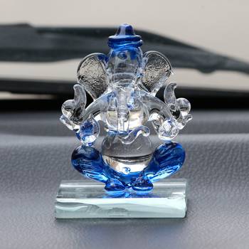 eCraftIndia Blue and Transparent Double Sided Crystal Car Ganesha Showpiece 2