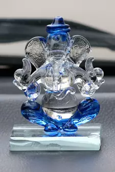 eCraftIndia Blue and Transparent Double Sided Crystal Car Ganesha Showpiece