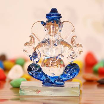 eCraftIndia Blue and Transparent Double Sided Crystal Car Ganesha Showpiece 3
