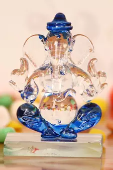 eCraftIndia Blue and Transparent Double Sided Crystal Car Ganesha Showpiece