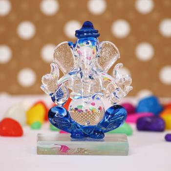 eCraftIndia Blue and Transparent Double Sided Crystal Car Ganesha Showpiece 1