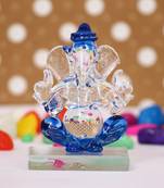 eCraftIndia Blue and Transparent Double Sided Crystal Car Ganesha Showpiece