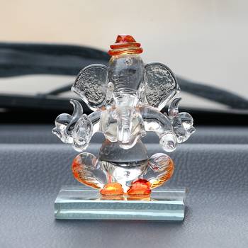 eCraftIndia Orange and Transparent Double Sided Crystal Car Ganesha Showpiece 1