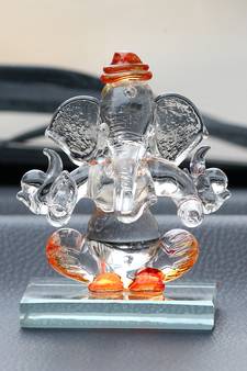 eCraftIndia Orange and Transparent Double Sided Crystal Car Ganesha Showpiece