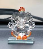 eCraftIndia Orange and Transparent Double Sided Crystal Car Ganesha Showpiece
