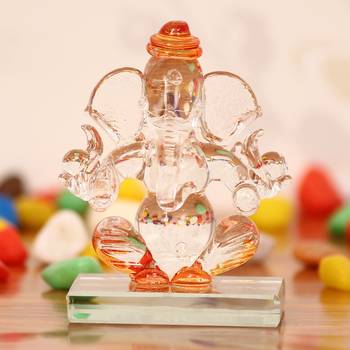 eCraftIndia Orange and Transparent Double Sided Crystal Car Ganesha Showpiece 2