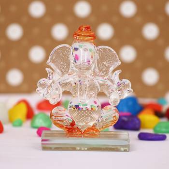 eCraftIndia Orange and Transparent Double Sided Crystal Car Ganesha Showpiece 3