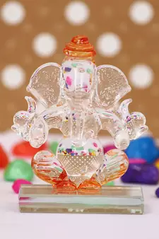 eCraftIndia Orange and Transparent Double Sided Crystal Car Ganesha Showpiece