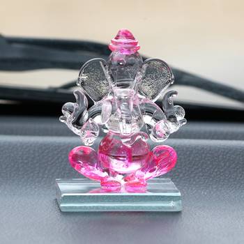eCraftIndia Pink and Transparent Double Sided Crystal Car Ganesha Showpiece 1