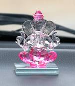 eCraftIndia Pink and Transparent Double Sided Crystal Car Ganesha Showpiece
