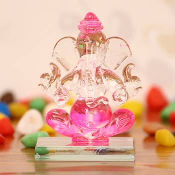 eCraftIndia Pink and Transparent Double Sided Crystal Car Ganesha Showpiece 2