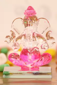 eCraftIndia Pink and Transparent Double Sided Crystal Car Ganesha Showpiece