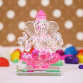 eCraftIndia Pink and Transparent Double Sided Crystal Car Ganesha Showpiece 3