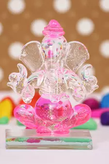 eCraftIndia Pink and Transparent Double Sided Crystal Car Ganesha Showpiece