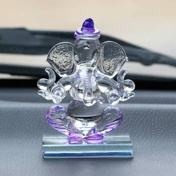 eCraftIndia Purple and Transparent Double Sided Crystal Car Ganesha Showpiece 1
