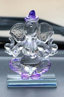 eCraftIndia Purple and Transparent Double Sided Crystal Car Ganesha Showpiece