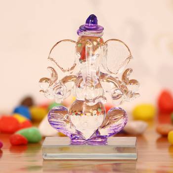 eCraftIndia Purple and Transparent Double Sided Crystal Car Ganesha Showpiece 2