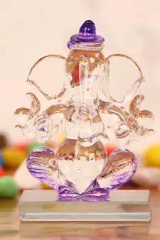 eCraftIndia Purple and Transparent Double Sided Crystal Car Ganesha Showpiece