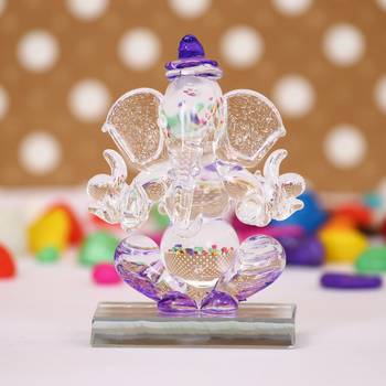 eCraftIndia Purple and Transparent Double Sided Crystal Car Ganesha Showpiece 3