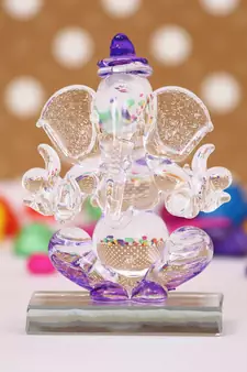 eCraftIndia Purple and Transparent Double Sided Crystal Car Ganesha Showpiece