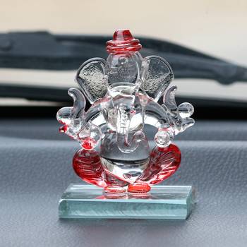 eCraftIndia Red and Transparent Double Sided Crystal Car Ganesha Showpiece 1