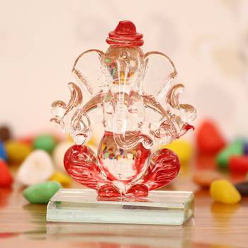 eCraftIndia Red and Transparent Double Sided Crystal Car Ganesha Showpiece 2