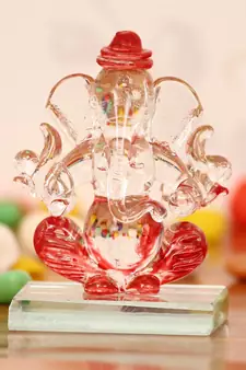 eCraftIndia Red and Transparent Double Sided Crystal Car Ganesha Showpiece