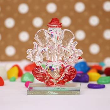 eCraftIndia Red and Transparent Double Sided Crystal Car Ganesha Showpiece 3